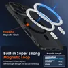 A black phone case with a magnetic ring and additional magnetic pieces, with text highlighting its features. Produktbild-Vorschau