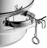 A close-up view of a stainless steel kitchen appliance, showing a handle and a small clamp attached to it. Produktbild-Vorschau