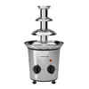 A stainless steel chocolate fountain with three tiers, set against a white background. Podgląd zdjęcia produktu