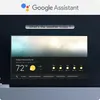 A smart TV displaying weather information, with the Google Assistant logo and prompt at the top. Produktbild-Vorschau