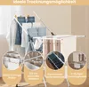 A white drying rack with clothes hanging on it, with close-up insets highlighting features. Anteprima dell’immagine prodotto