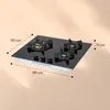 A black glass gas hob with three burners, shown from a slightly elevated angle, with dimensions indicated by dashed lines and text. Podgląd zdjęcia produktu