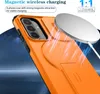 A close-up of an orange phone case with a wireless charger. Produktbild-Vorschau
