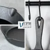 A collage of close-up shots of a cast iron pan and its handle, with a logo overlay. Produktbild-Vorschau