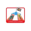 A Hot Wheels track set with two cars racing towards a finish line with a checkered flag. Produktbild-Vorschau