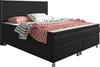 A black boxspring bed with patterned bedding and pillows, shown from a side angle on a white background. Produktbild-Vorschau