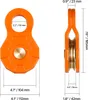 Two views of an orange pulley block with dimensions indicated by measurement lines and text. Náhľad obrázku produktu