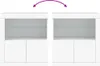 Two identical white sideboards are shown side-by-side, with a curved arrow above indicating a transformation or movement. Voir les images du produit