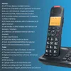 A cordless phone and its base are shown next to a list of features. Náhled obrázku produktu