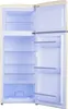 An open retro-style refrigerator, showing its empty interior with shelves and drawers. Voir les images du produit