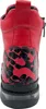 The back view of a red high-top boot with a black and red patterned accent. Produktbild-Vorschau
