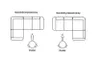 Diagrams illustrating left-hand and right-hand corner sofas with a person's perspective. Náhled obrázku produktu