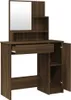A brown wooden vanity table with a mirror and shelves, shown against a white background. Náhľad obrázku produktu