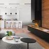 A modern living room and kitchen area with a fireplace. Produktbild-Vorschau