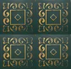 A repeating pattern of four decorative wall panels with a gold-colored embossed design on a dark green background. Produktbild-Vorschau