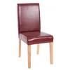 A single dining chair with a red-brown faux leather seat and back, and light-colored wooden legs, is shown against a white background. Náhled obrázku produktu
