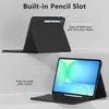 A black tablet case with a keyboard and a stylus slot is shown in two different configurations. Anteprima dell’immagine prodotto