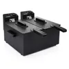 A black double deep fryer is shown from a slightly elevated front-facing angle against a white background. Náhľad obrázku produktu