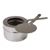 A stainless steel food warmer with a lid and tongs rests on a white background. Produktbild-Vorschau