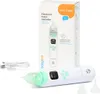 A white electronic nasal aspirator with green accents and its packaging are displayed against a white background. A USB charging cable and cleaning brush are also visible. Anteprima dell’immagine prodotto