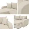 A collage of images showing different views of a beige corduroy sectional sofa. Náhled obrázku produktu