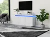 A modern living room scene featuring a white sideboard with blue LED lighting, a grey armchair, a large plant, and a patterned rug. Anteprima dell’immagine prodotto