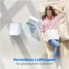 A woman is relaxing on a couch while a portable air conditioner and a laptop are on the floor nearby. Podgląd zdjęcia produktu