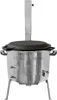 A stainless steel cooking pot with a black lid and a chimney attachment, set on a white background. Produktbild-Vorschau