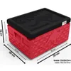 A red KÄNGABOX® Mini Thermobox with a black lid, shown with dimensions indicated by measurement lines and text. Produktbild-Vorschau