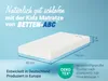 A mattress is shown with dimensions and marketing text. Produktbild-Vorschau