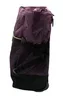 A side view of a purple quilted shopping roller bag with black accents and wheels. Voir les images du produit