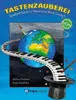 A book cover with a graphic illustration of a piano keyboard wrapping around a globe, with a top hat and magic wand. Produktbild-Vorschau