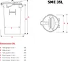 A diagram showing the dimensions of a trash can with labels and a table of measurements. Produktbild-Vorschau