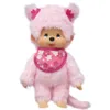 A pink plush toy with a floral bib and a pink hood with flower accents. Produktbild-Vorschau