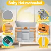 A baby swing with various features highlighted by text overlays and close-up images. Produktbild-Vorschau