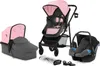 A travel system for babies, including a bassinet, a stroller seat, and a car seat, displayed on a white background. Produktbild-Vorschau