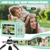 A digital camera is shown in the foreground, with a mother and child in the background. The image also features a film strip montage of various family moments. Produktbild-Vorschau