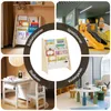 A collage of four scenes showing a children's bookshelf in different settings: a bedroom, a playroom, a study area, and a kindergarten classroom. Produktbild-Vorschau