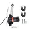 A linear actuator with mounting brackets and screws is shown against a white background. Dimensions are indicated with lines and text. Náhled obrázku produktu