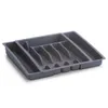 A gray plastic cutlery organizer with multiple compartments. Produktbild-Vorschau