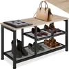 A shoe rack with shoes, a handbag, and a cushion on top. Náhled obrázku produktu