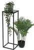 Two artificial plants are displayed on a white background. One is a trailing plant on a black metal stand, and the other is a potted palm plant. Voir les images du produit