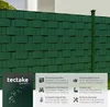 A green fence with a graphic overlay detailing product features. Produktbild-Vorschau