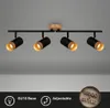 A black spotlight fixture with wooden accents mounted on a ceiling. Produktbild-Vorschau