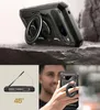 A collage of images showing a black phone case with a ring holder, a diagram of the ring holder at a 45-degree angle, and a person holding the phone case. Náhľad obrázku produktu