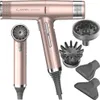 A rose gold hairdryer and its accessories are displayed against a white background. Podgląd zdjęcia produktu