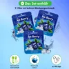 Three pouches of blueberry flavored filters are shown with ice cubes and water splashes, along with icons indicating health, freshness, and quantity. Produktbild-Vorschau
