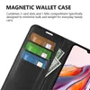 A black wallet case for a phone, showing card slots and a bill compartment. Produktbild-Vorschau