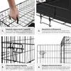 A collage of four close-up images showcasing different features of a black metal dog crate. Produktbild-Vorschau