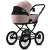 A beige and black retro-style baby stroller with a bassinet attachment, shown on a white background. Produktbild-Vorschau